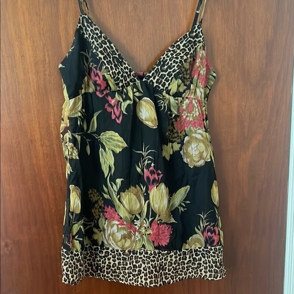 Kimchi & Blue Floral and Leopard Print Babydoll Tank M